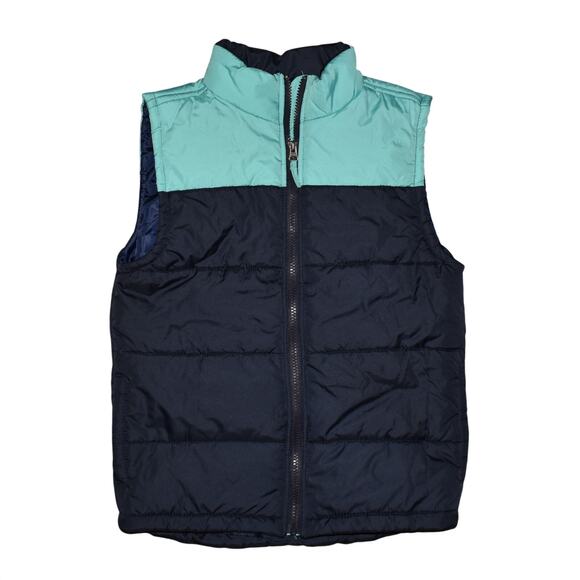 CROWN & IVY NEW $44 Navy Aqua Colorblock Zip‎ Puffer Vest Pockets Medium - Picture 1 of 3